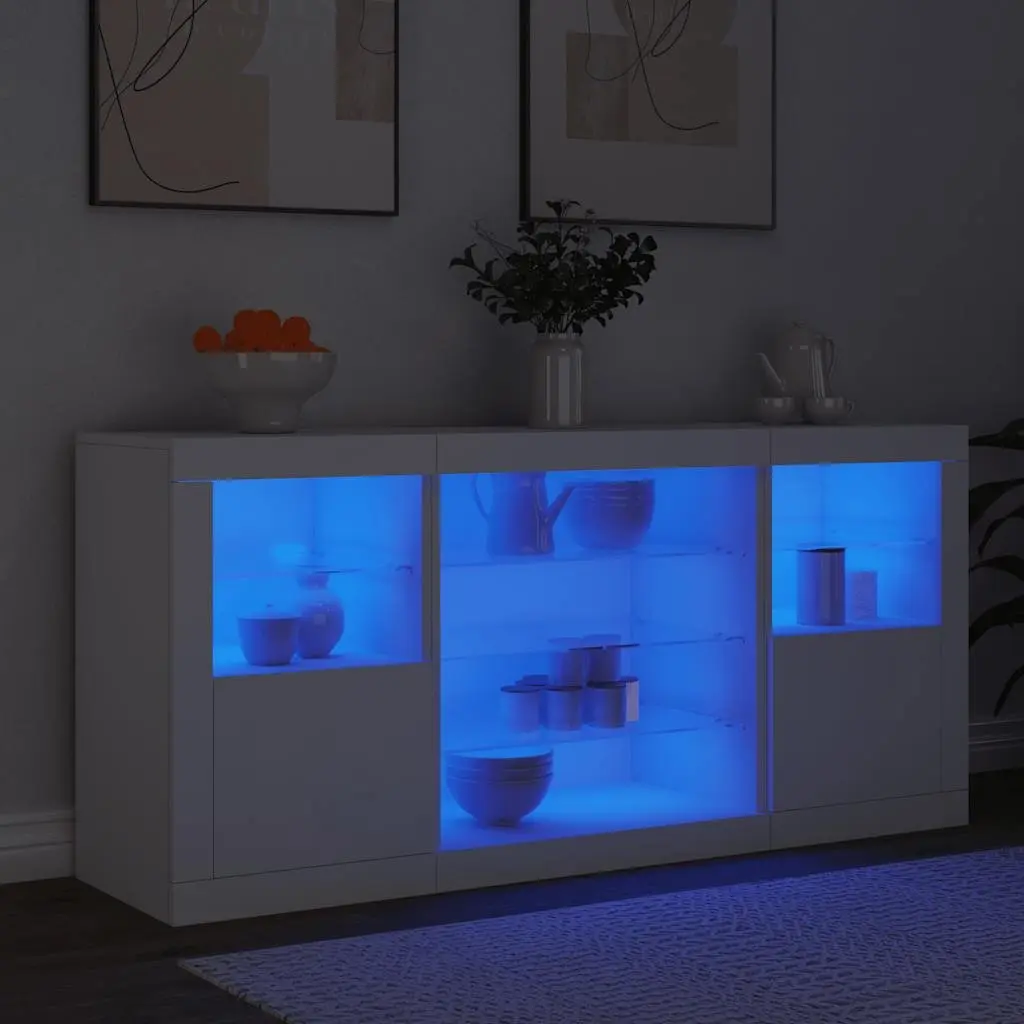 Storage Cabinet Sideboard for Hallway RGB LED Lights White 1425x37x67cm