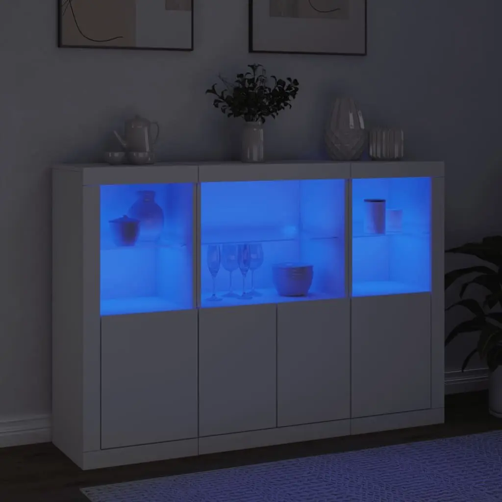 Sideboards for Home Use 3 Pieces White Storage Cabinet with RGB LED Lights