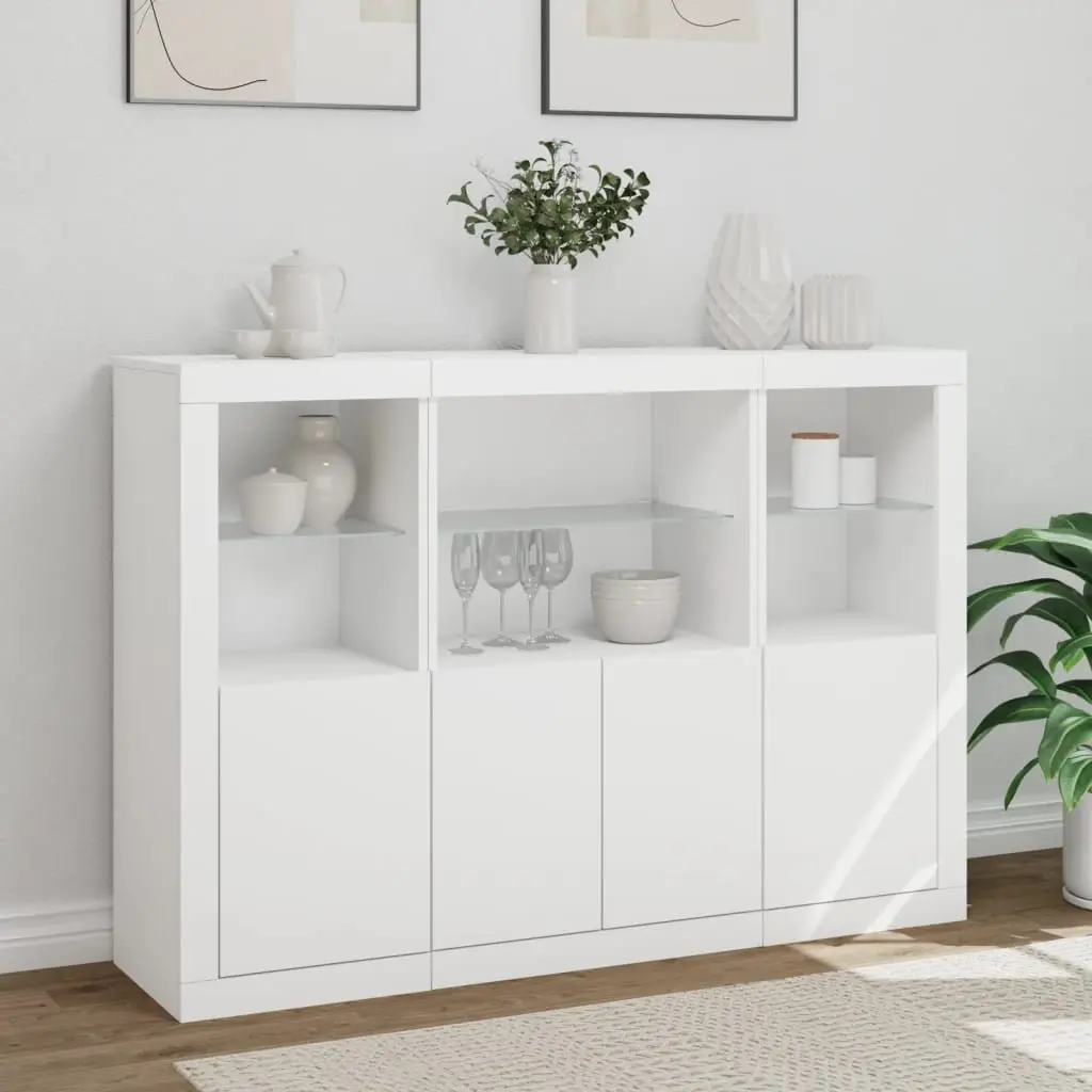 Sideboards for Home Use 3 Pieces White Storage Cabinet with RGB LED Lights