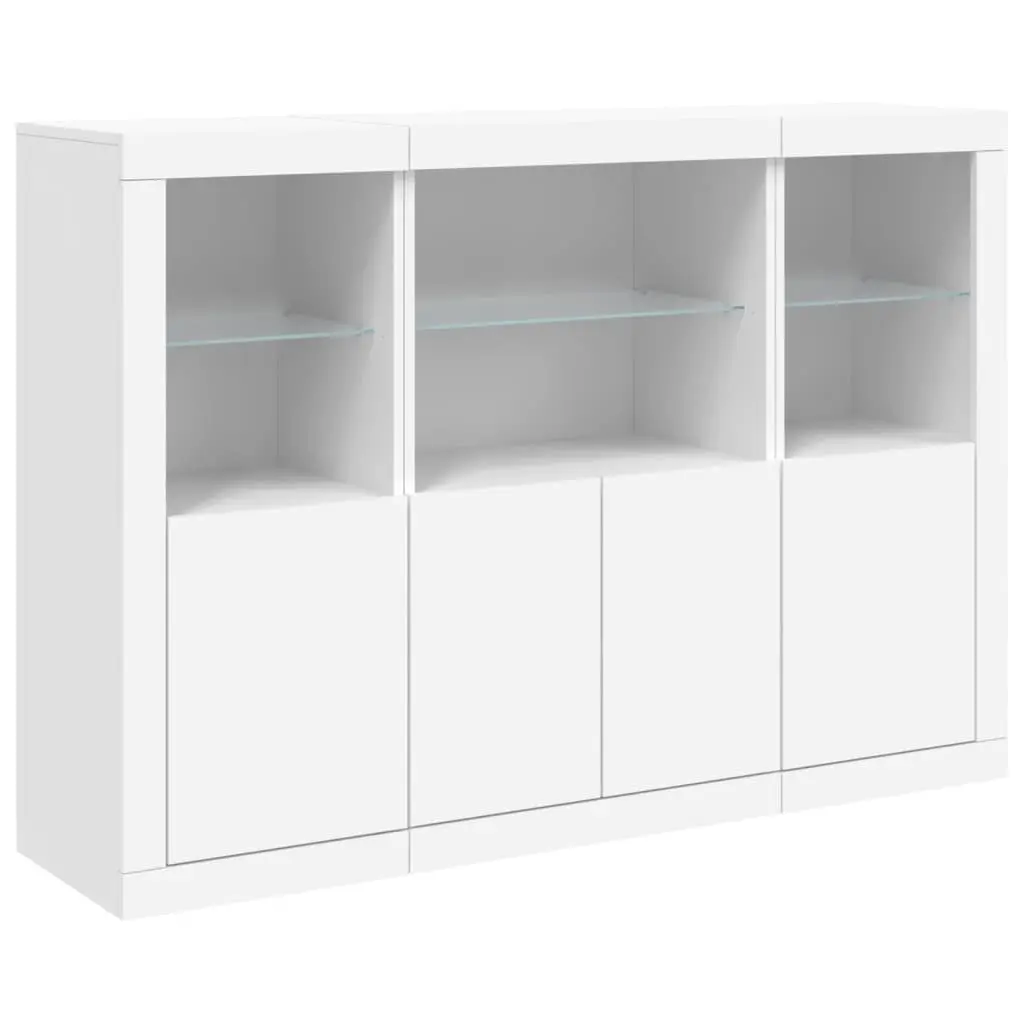 Sideboards for Home Use 3 Pieces White Storage Cabinet with RGB LED Lights