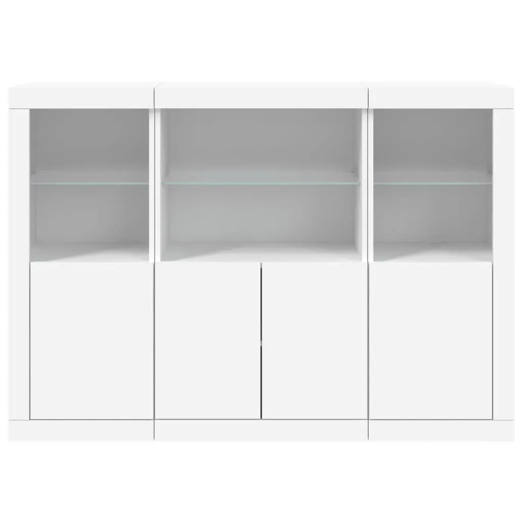 Sideboards for Home Use 3 Pieces White Storage Cabinet with RGB LED Lights