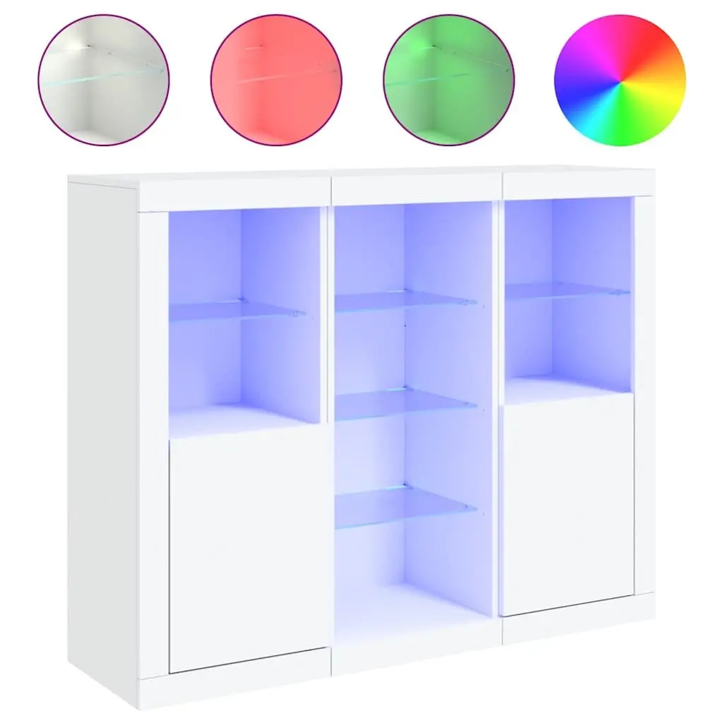 3-Piece White Sideboard Set with RGB LED Lighting