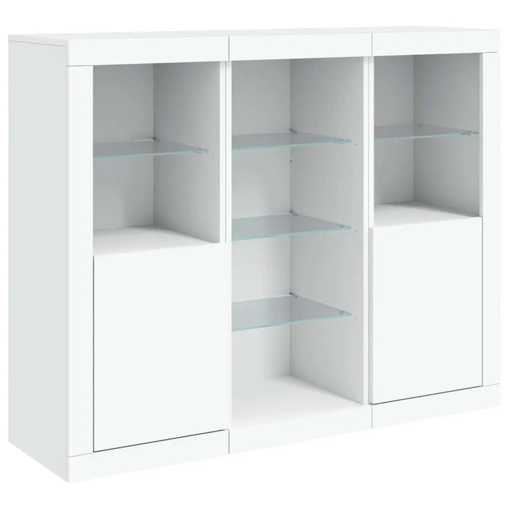 3-Piece White Sideboard Set with RGB LED Lighting