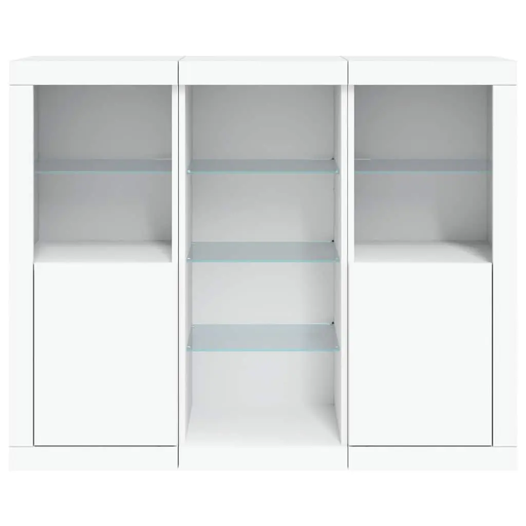 3-Piece White Sideboard Set with RGB LED Lighting