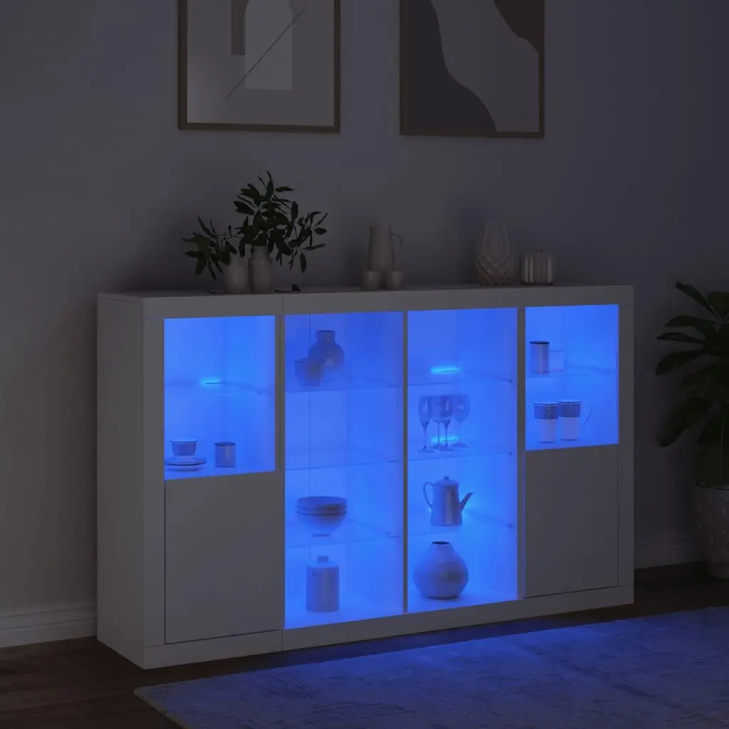 Sideboards for Home Storage 3 Piece Set White with RGB LED Lights Engineered Wood