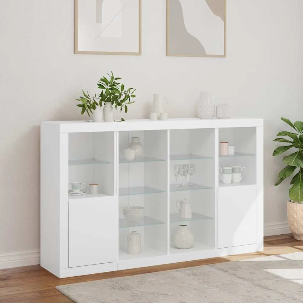 Sideboards for Home Storage 3 Piece Set White with RGB LED Lights Engineered Wood