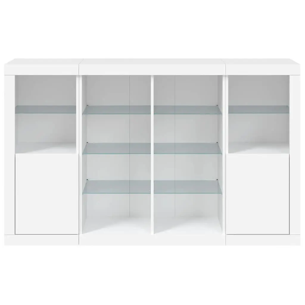 Sideboards for Home Storage 3 Piece Set White with RGB LED Lights Engineered Wood