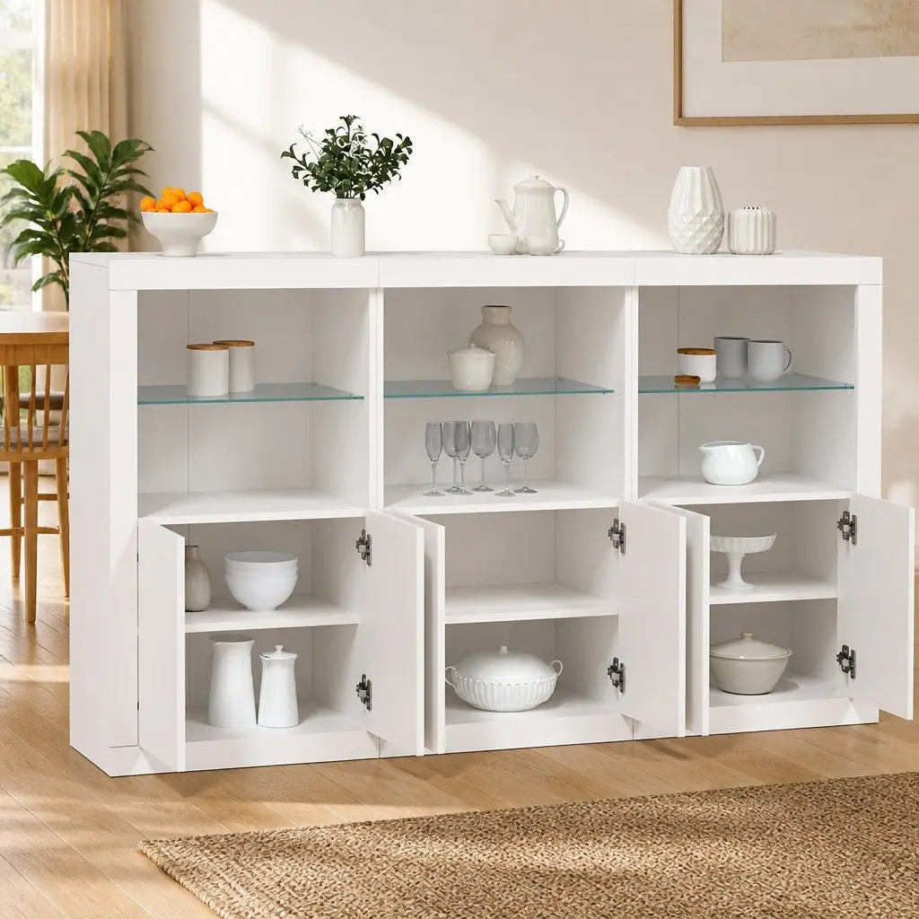 White Sideboard Cabinet for Hallway with RGB LED Lights 1815 x 370 x 1000 mm