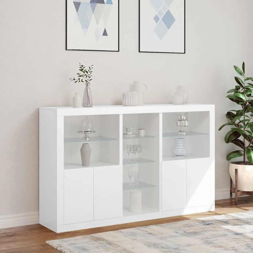 RGB LED White Sideboard Cabinet