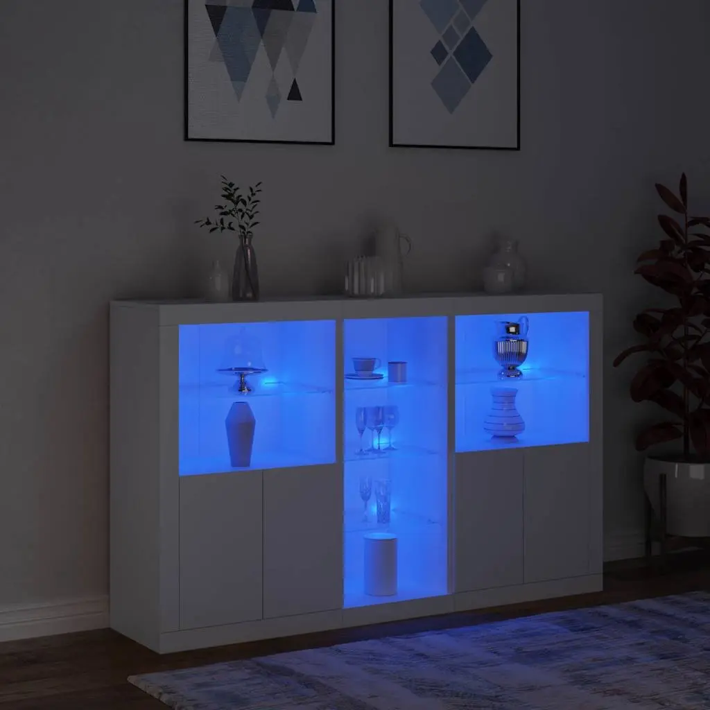 RGB LED White Sideboard Cabinet