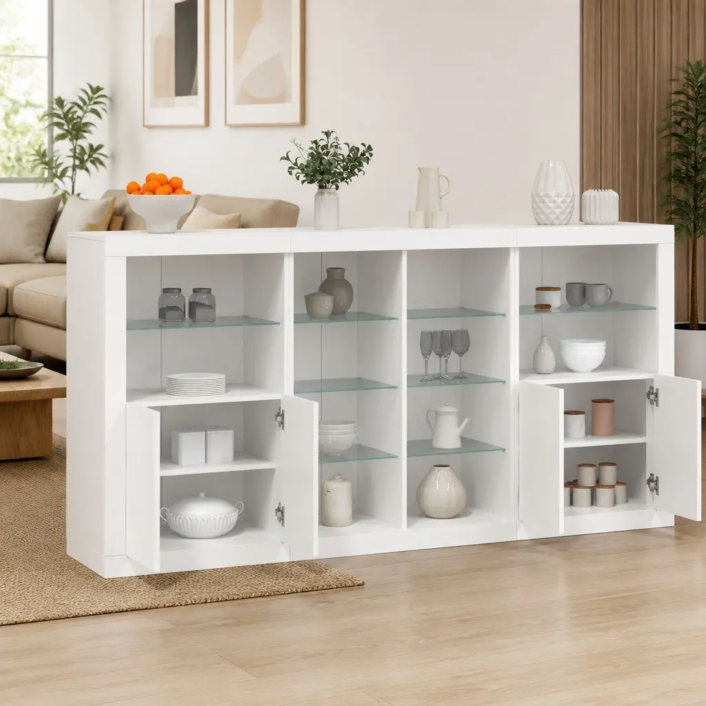Sideboard Cabinet for Hallway with RGB LED Lights 202 cm White