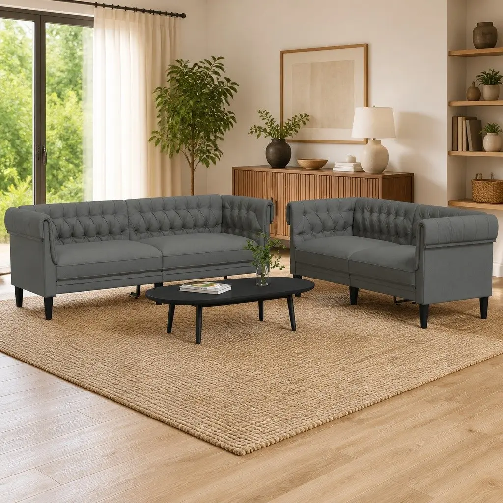 2-Piece Grey Fabric Sofa Set