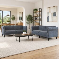2-Piece Sofa Set Specifications: Grey Velvet Upholstery
