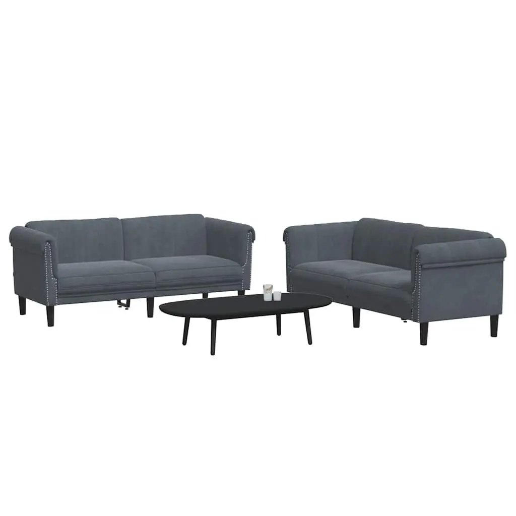 2 Piece Sofa Set Grey Velvet Living Room Furniture Comfortable Seating Modern