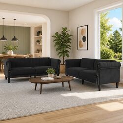 Specifications of 2-Piece Black Velvet Sofa Set