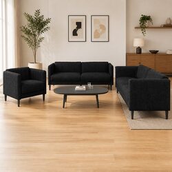 3 Piece Sofa Set Specifications: Modern Black Fabric