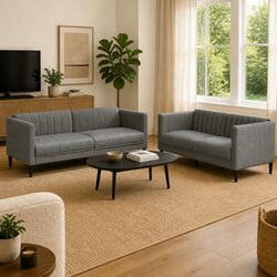 2 Piece Sofa Set Grey Fabric Living Room Seating Modern Design Comfortable Couch