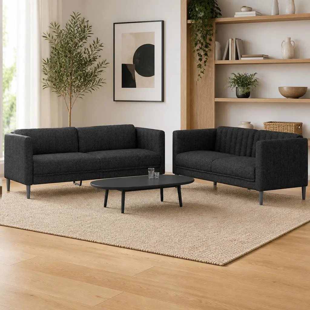 2 Piece Modern Black Sofa Set