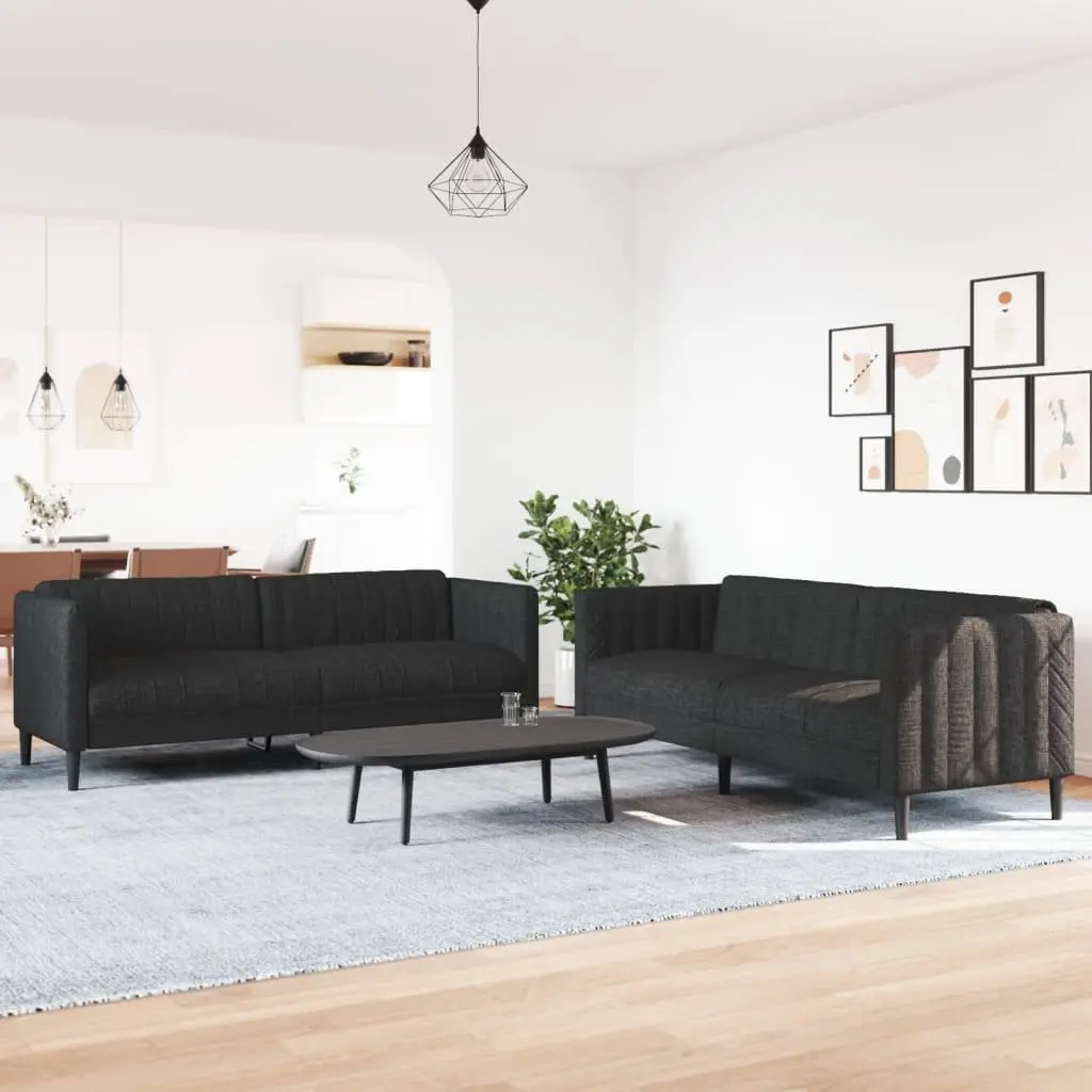 2 Piece Modern Black Sofa Set