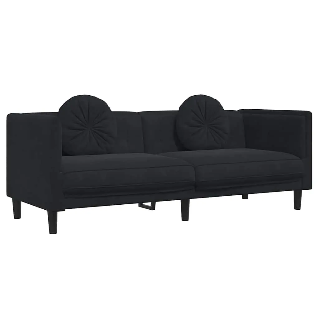2 Piece Sofa Set with Throw Pillows Black Living Room Furniture Modern Lounge