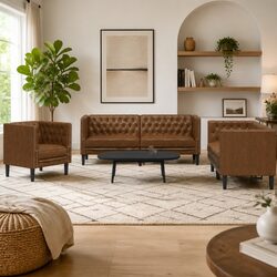 Chesterfield Sofa Set Specifications - 3 Piece, Brown
