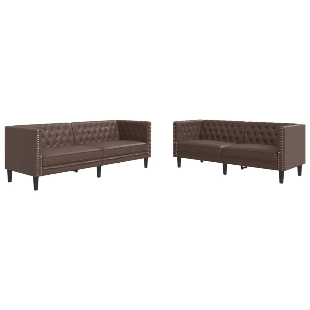 Chesterfield Sofa Set Living Room 2 Piece Brown Button Tufted