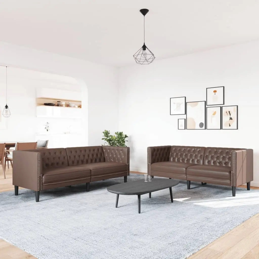 Chesterfield Sofa Set Living Room 2 Piece Brown Button Tufted