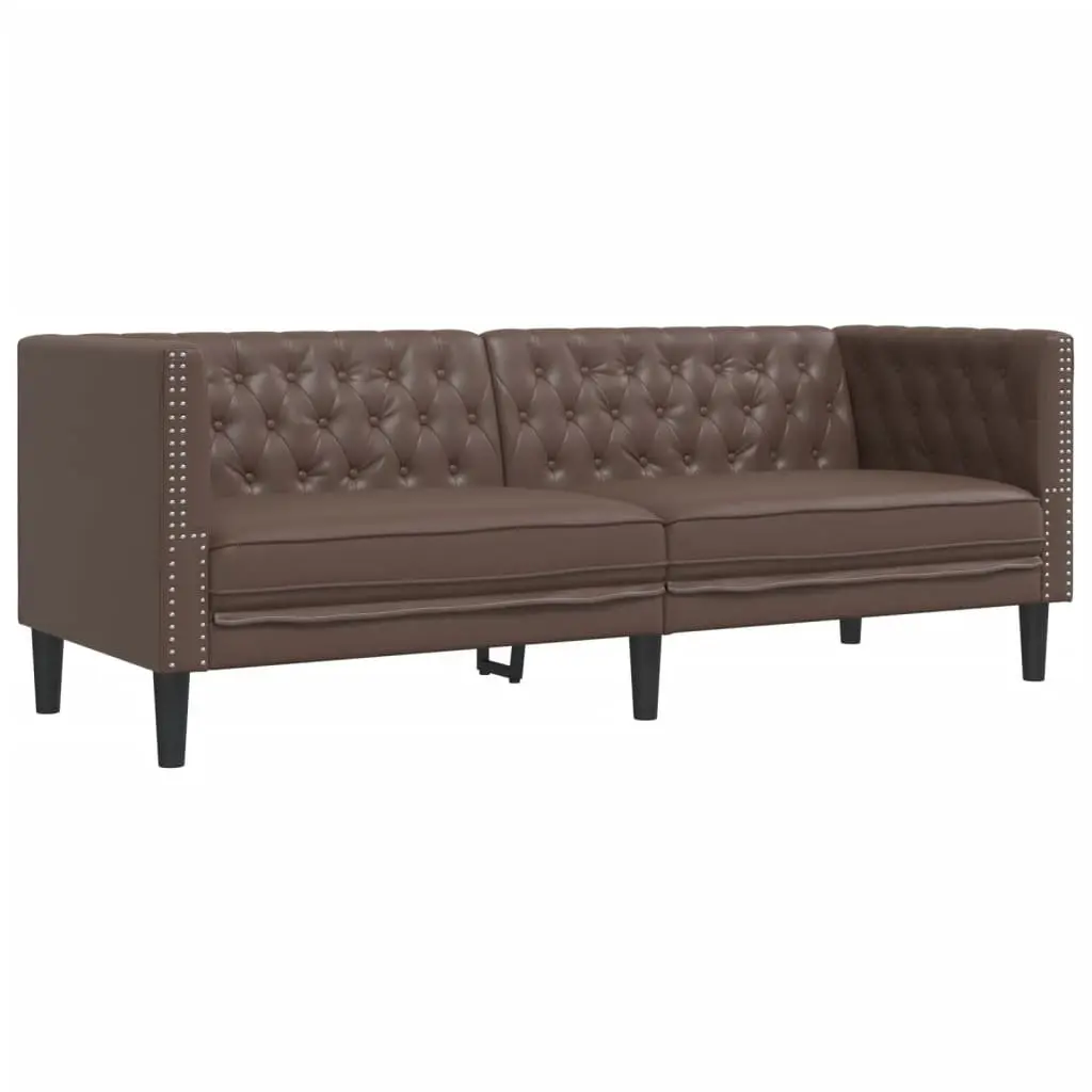 Chesterfield Sofa Set Living Room 2 Piece Brown Button Tufted