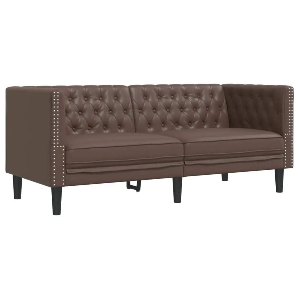 Chesterfield Sofa Set Living Room 2 Piece Brown Button Tufted