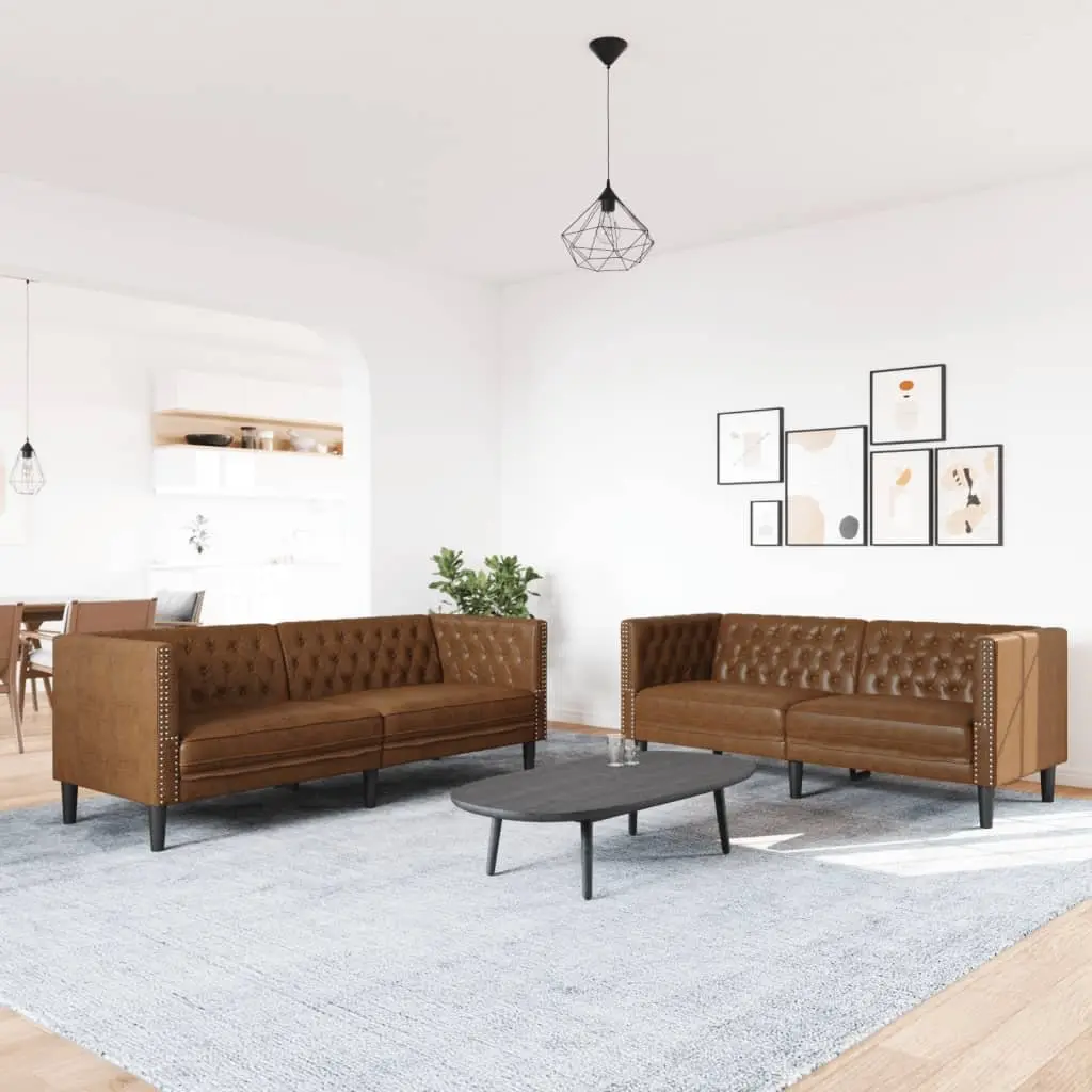 Chesterfield Sofa Set Living Room 2 Piece Brown Button Tufted