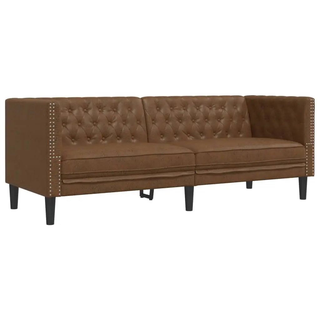 Chesterfield Sofa Set Living Room 2 Piece Brown Button Tufted