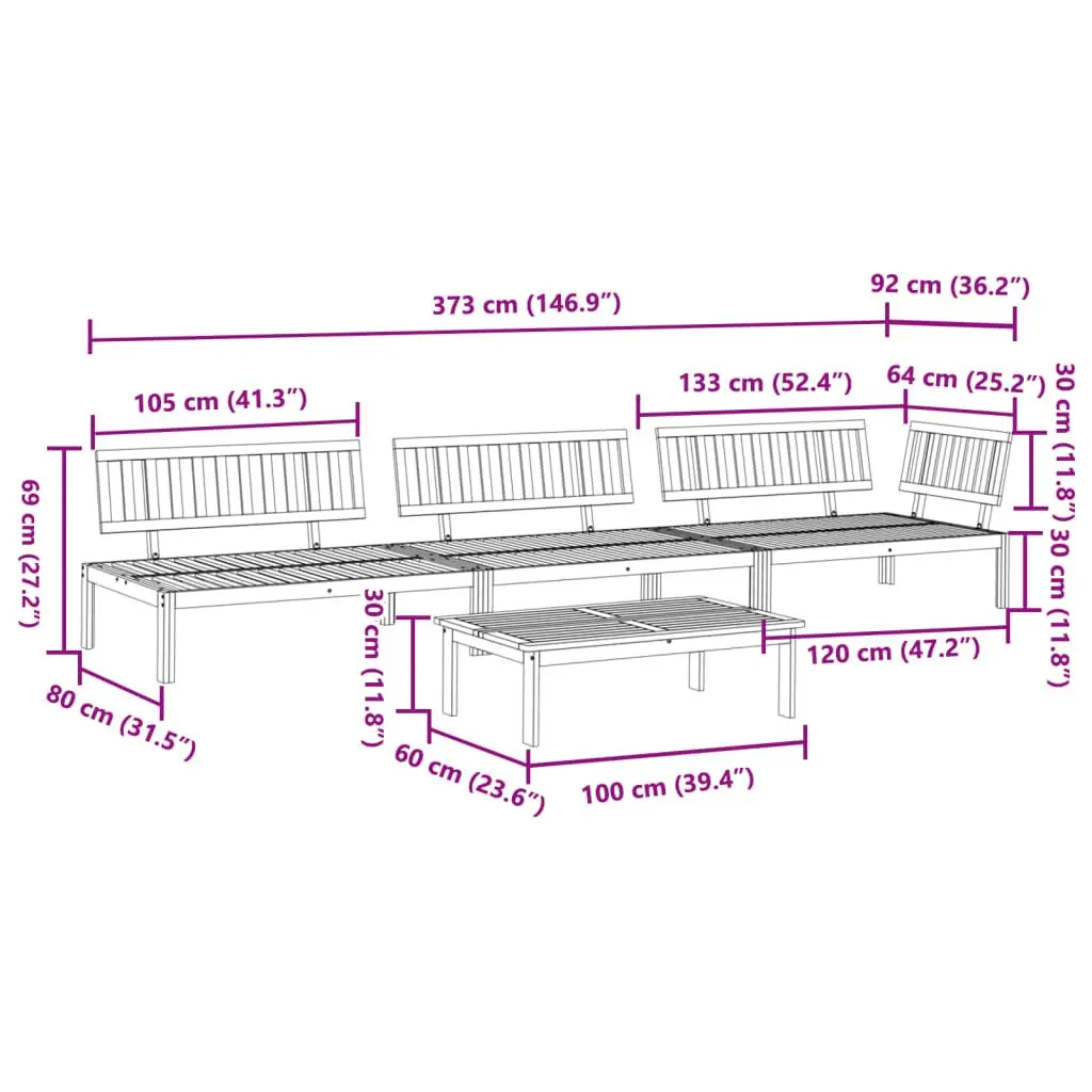 Outdoor Sectional Sofa Set Garden Patio 4 Piece Brown Wood