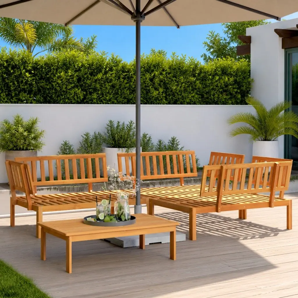 Outdoor Sectional Sofa Set Garden Patio 4 Piece Brown Wood