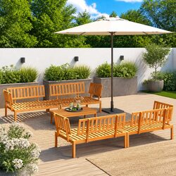 5 Piece Modular Outdoor Sofa Set in Brown Acacia Wood