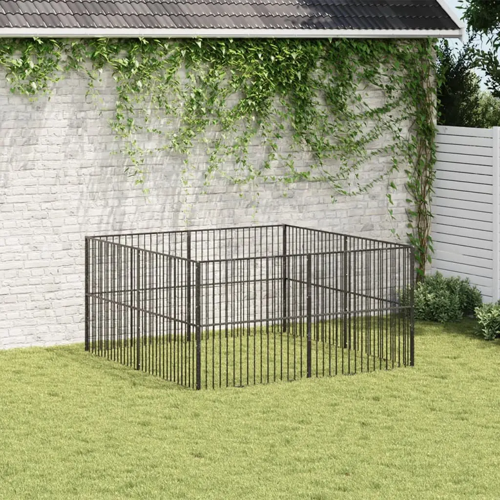 8-Panel Dog Playpen in Black Steel
