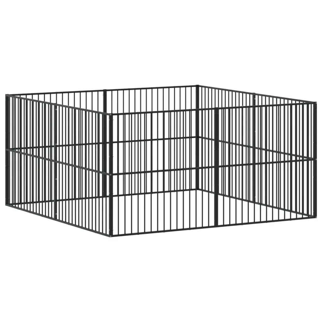 8-Panel Dog Playpen in Black Steel
