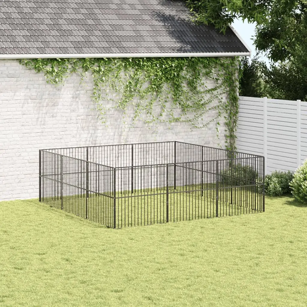 Dog Playpen 12 Panels Black Galvanised Steel Portable Pet Enclosure Exercise Pen