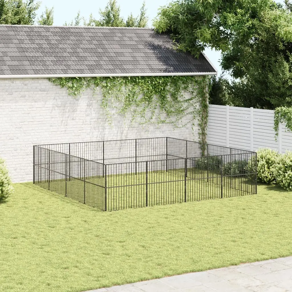 Dog Playpen for Pets 16 Panels Black Galvanised Steel Exercise Enclosure