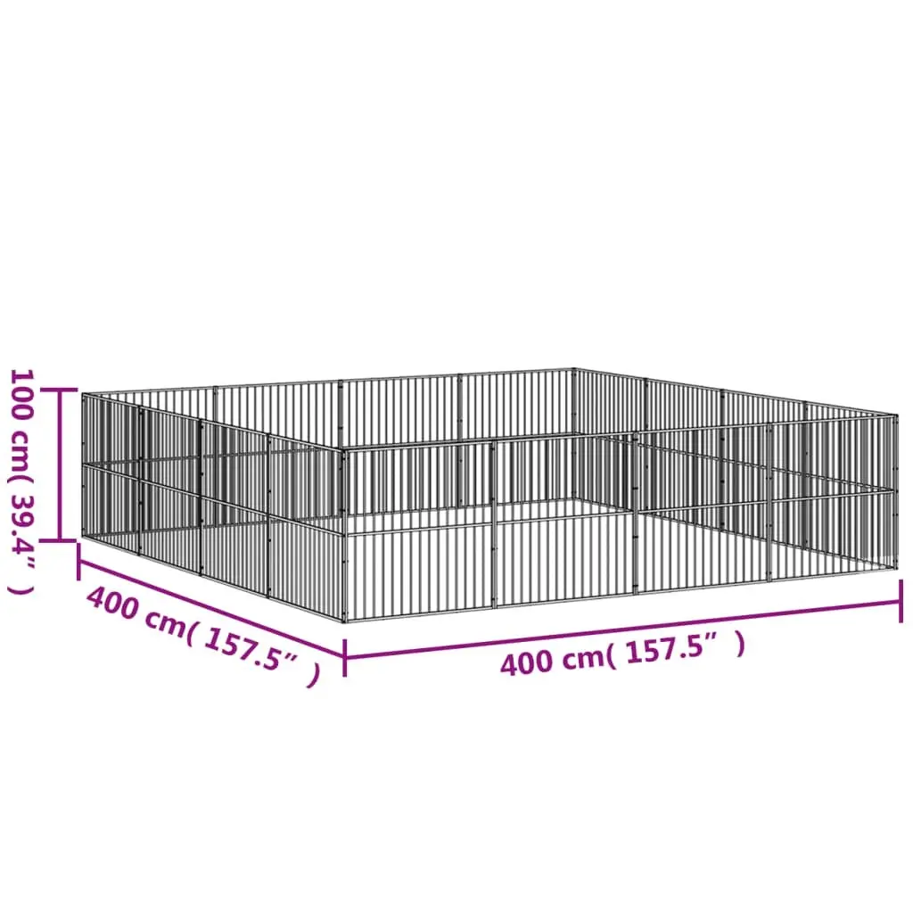 Dog Playpen for Pets 16 Panels Black Galvanised Steel Exercise Enclosure