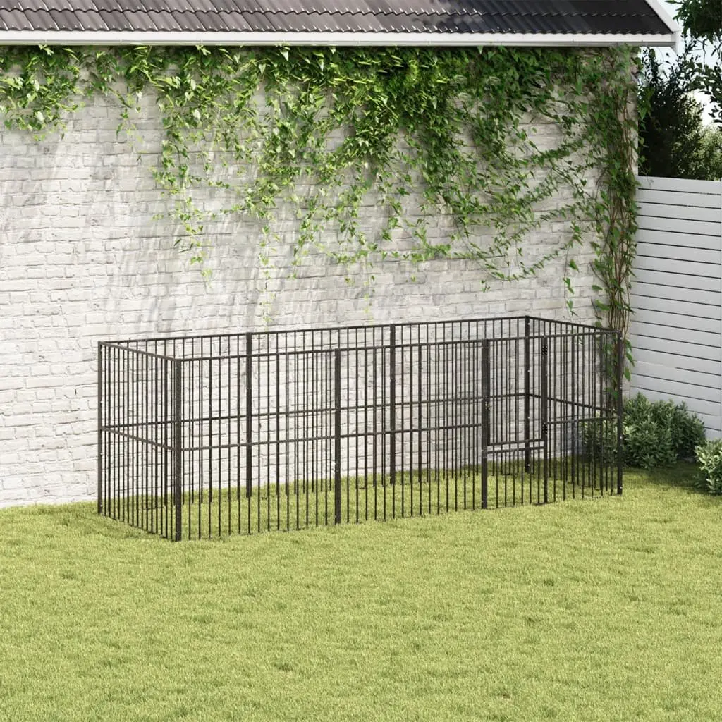 Dog Playpen Outdoor 8 Panels Black Galvanised Steel Exercise Enclosure
