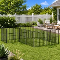 12 Panel Dog Playpen - Black Galvanised Steel Enclosure