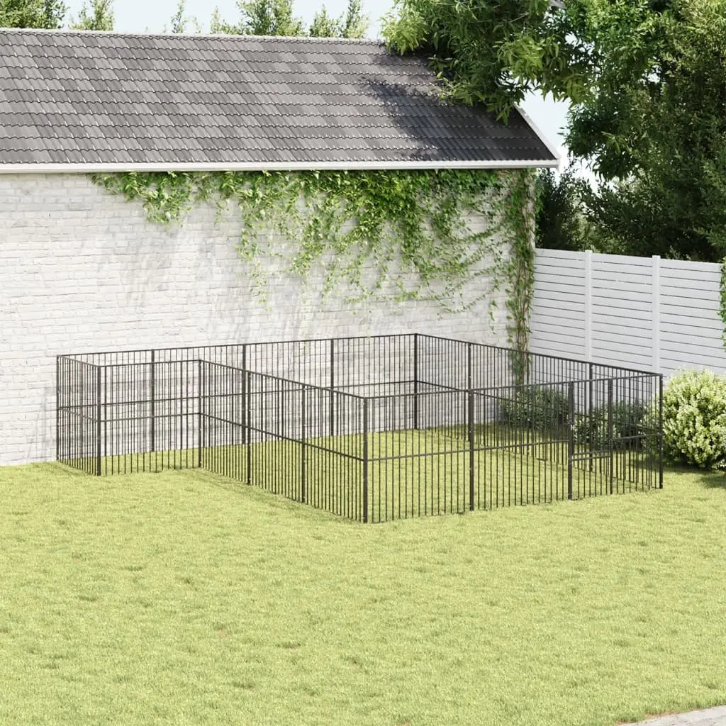 Dog Playpen 16 Panels Black Galvanised Steel Exercise Pen for Small and Medium Pets