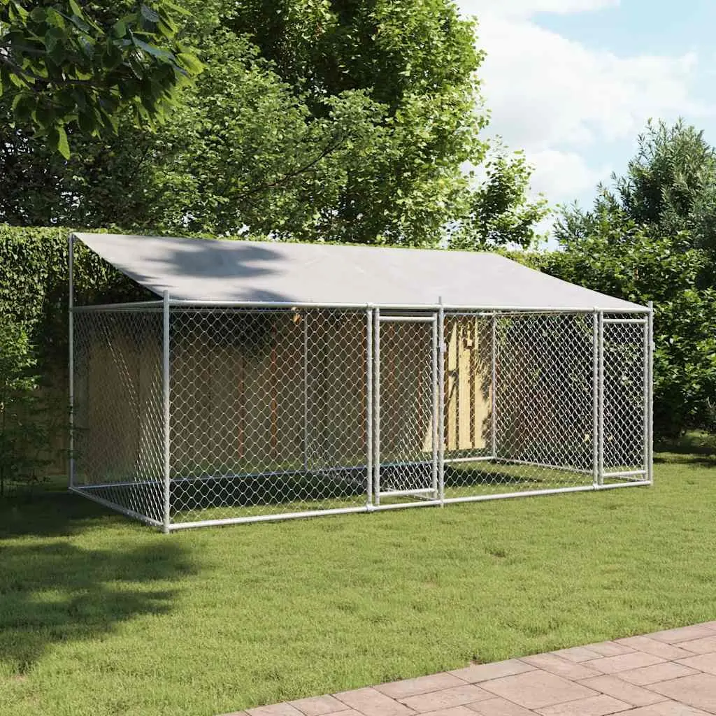 Dog Cage Outdoor Use Galvanised Steel Grey 4x2x2m