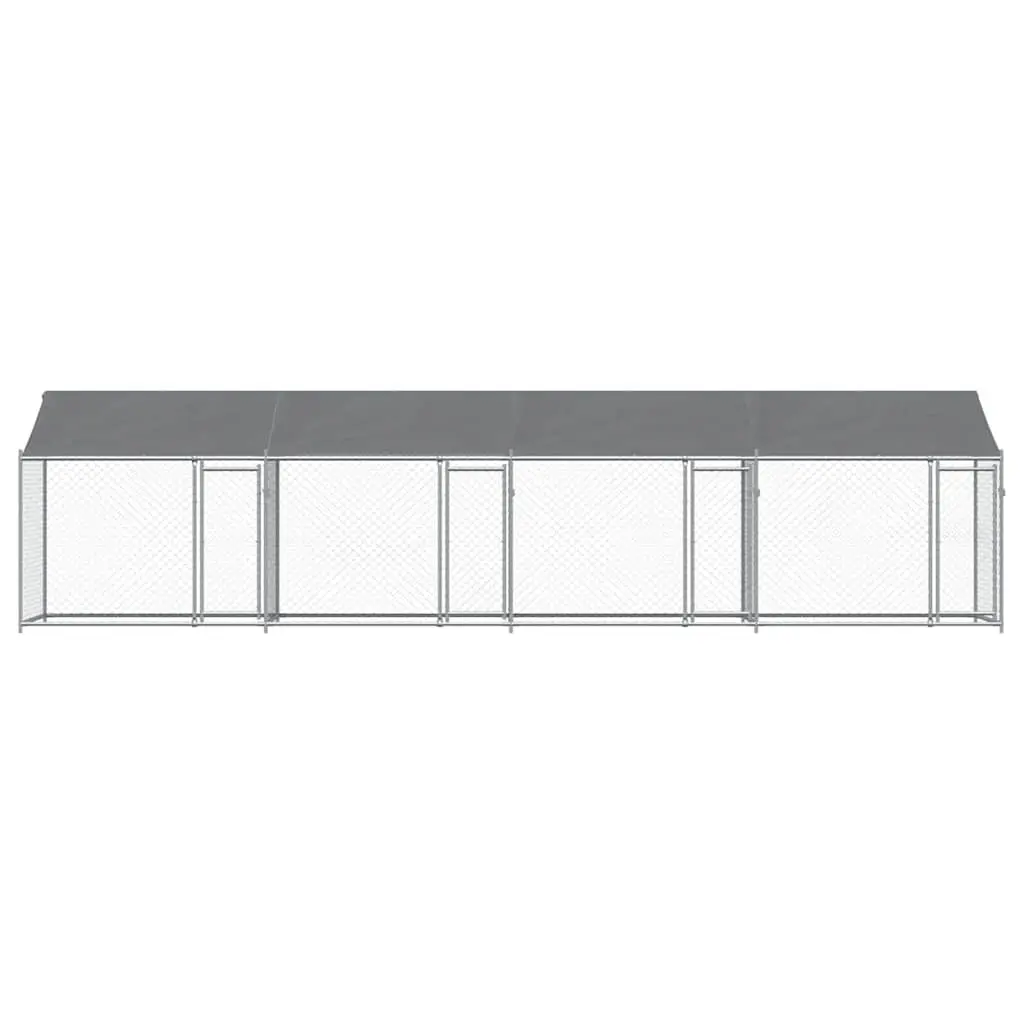 Dog Cage Kennel Run with Roof and Doors Grey Galvanised Steel Outdoor Pet Pen