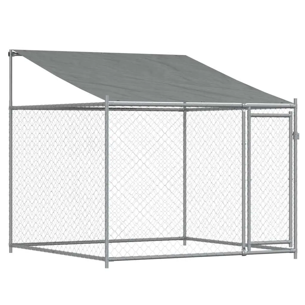 Dog Cage Kennel Run with Roof and Doors Grey Galvanised Steel Outdoor Pet Pen