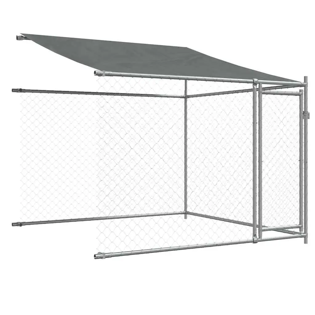 Dog Cage Kennel Run with Roof and Doors Grey Galvanised Steel Outdoor Pet Pen