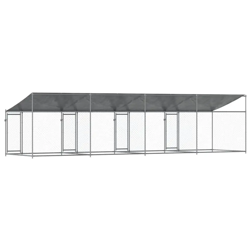 Dog Cage Kennel Run with Roof and Doors Grey Galvanised Steel Outdoor Pet Pen
