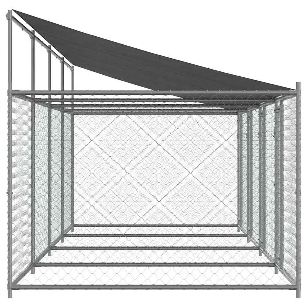 Dog Cage Kennel Run with Roof and Doors Grey Galvanised Steel Outdoor Pet Pen