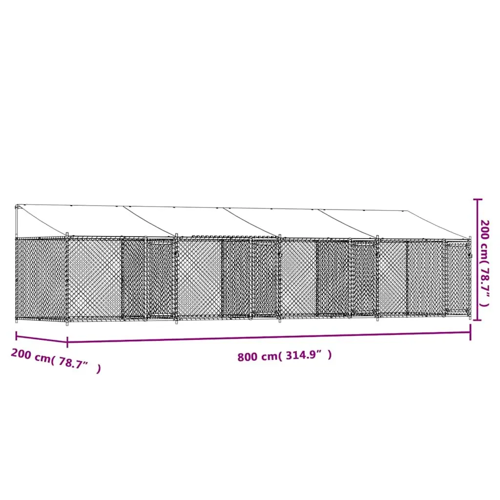 Dog Cage Kennel Run with Roof and Doors Grey Galvanised Steel Outdoor Pet Pen