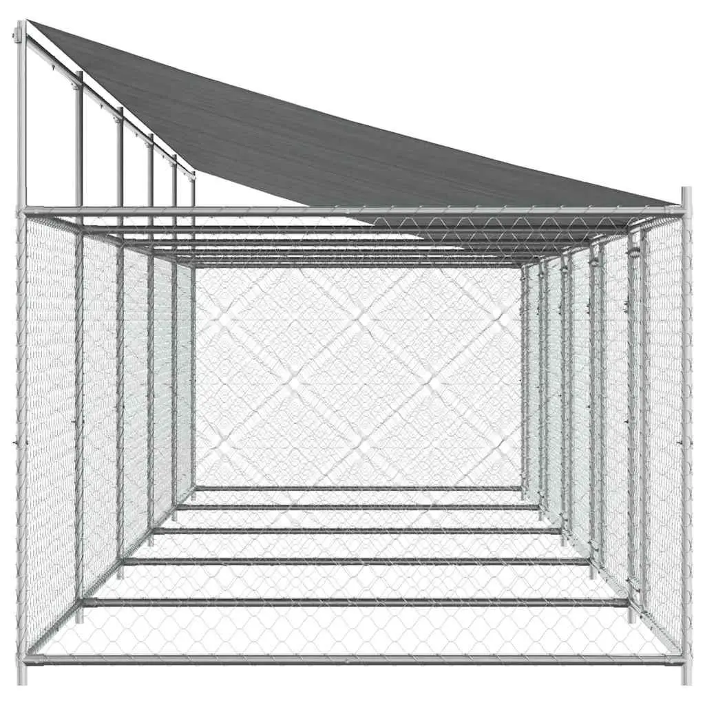 Outdoor Dog Kennel Heavy Duty Grey Galvanised Steel Cage with Roof and Lockable Doors 10x2x2m